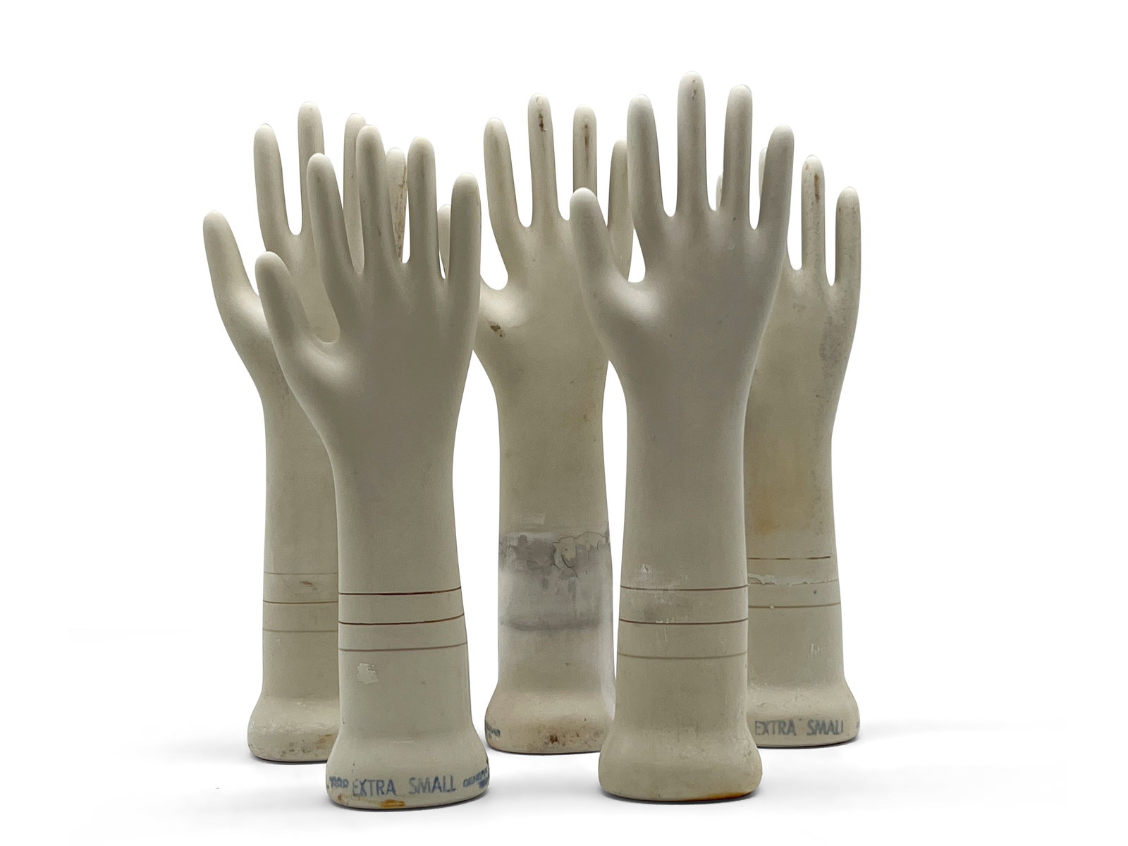 Five Industrial Porcelain Glove Molds: Five industrial porcelain glove molds by General Porcelain of Trenton, New Jersey. Largest: 14in tall x 4in wide. | Philadelphia Metro area delivery, NYC curbside delivery, and international third-par