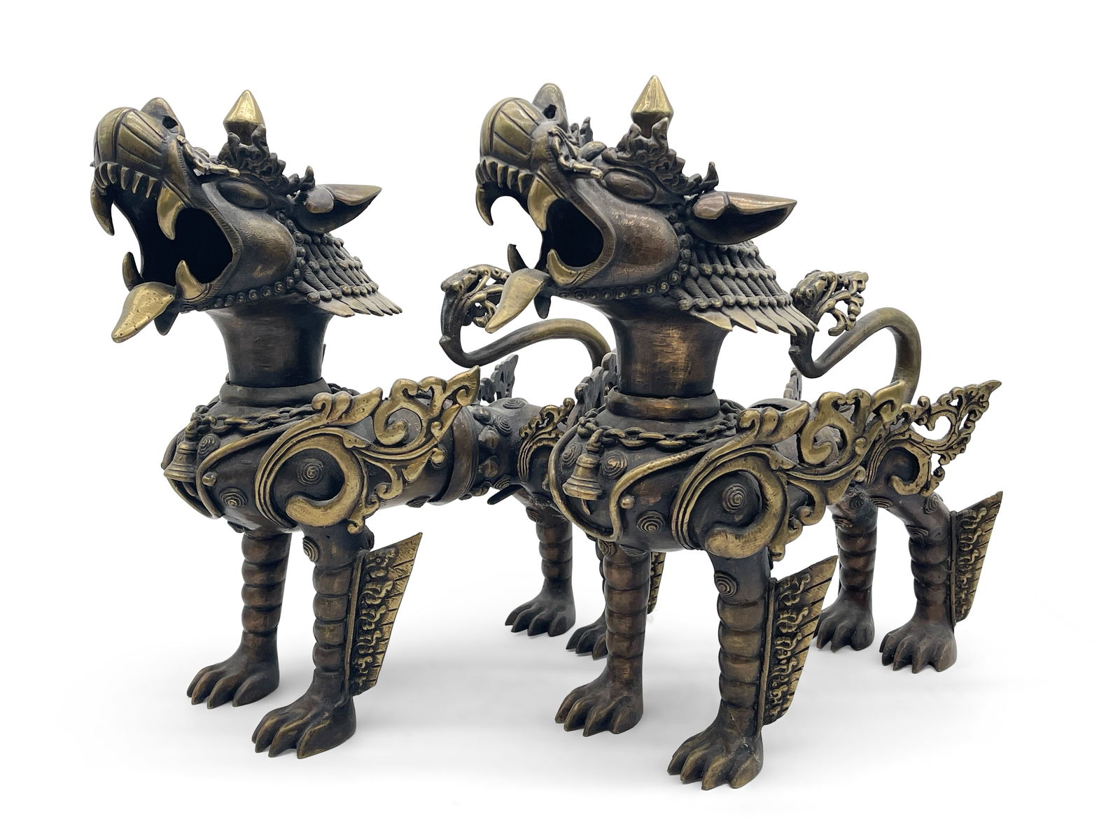 Pair of Nepalese Bronze Temple Lions (1 of 4)