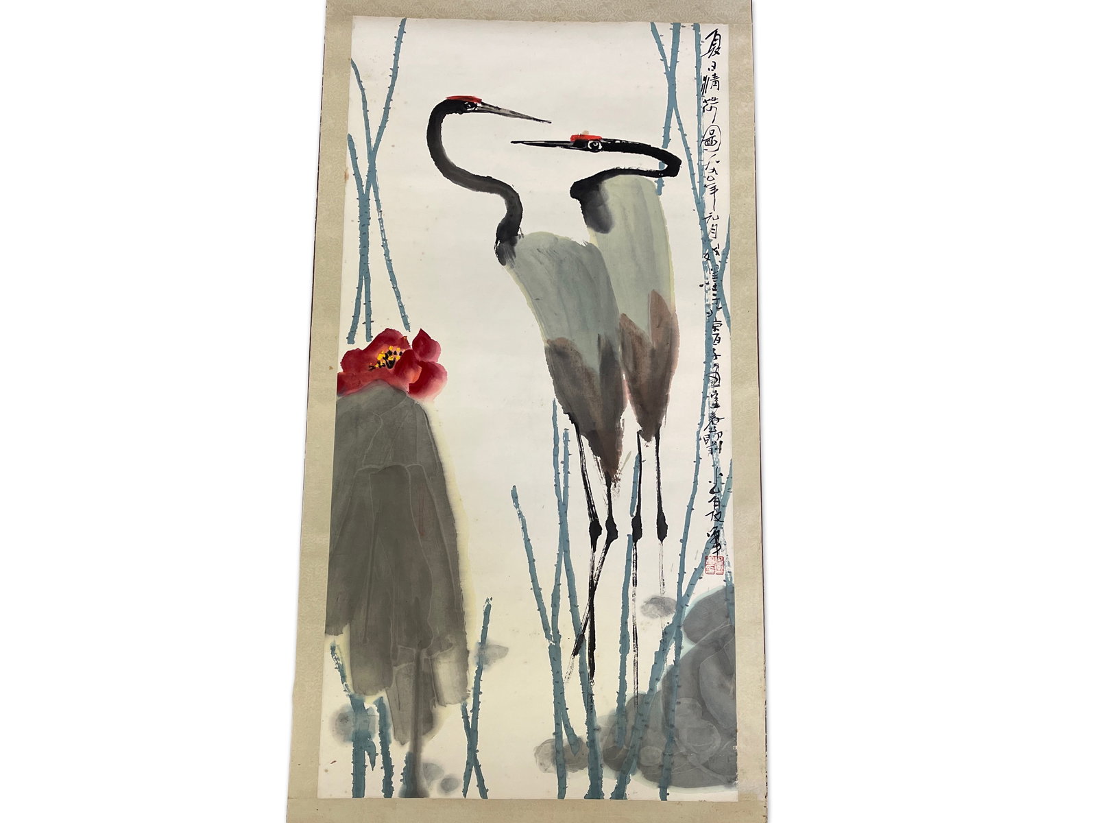 Japanese Watercolor/Paper Scroll: Herons (1 of 4)