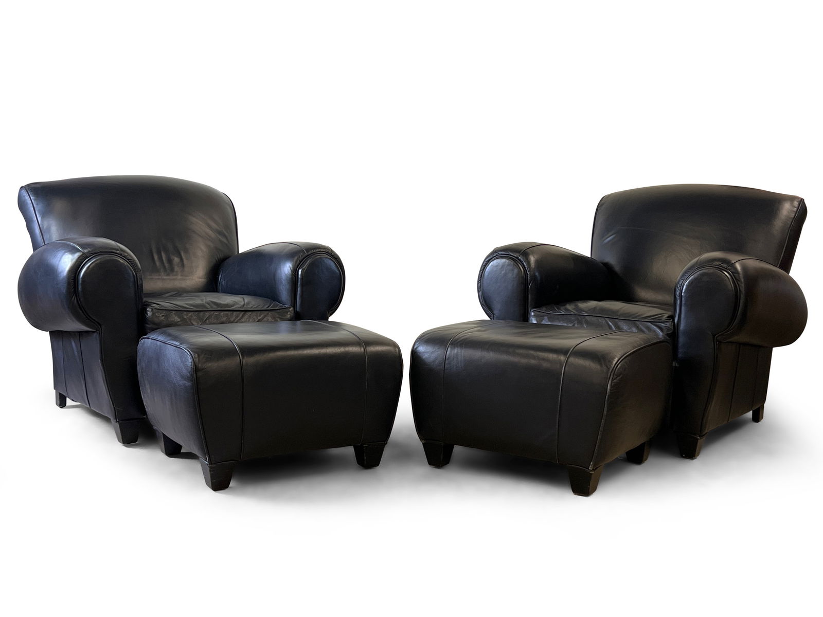 Pr. Art Deco-style Leather Club Chairs & Ottomans (1 of 10)