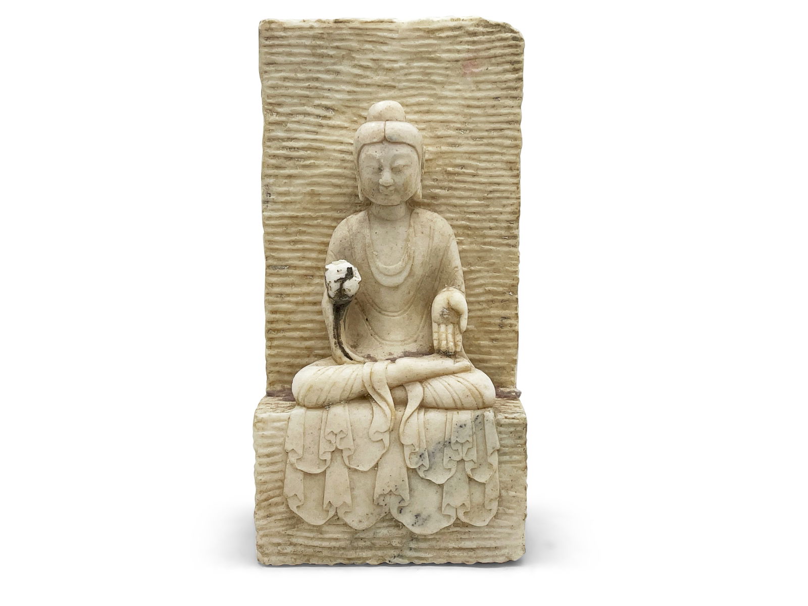 Thai Carved Soapstone Buddha: A Thai carved soapstone seated Buddha. 15in tall x 8in wide. | Philadelphia Metro area delivery, NYC curbside delivery, and international third-party shipper information are all available on our websi