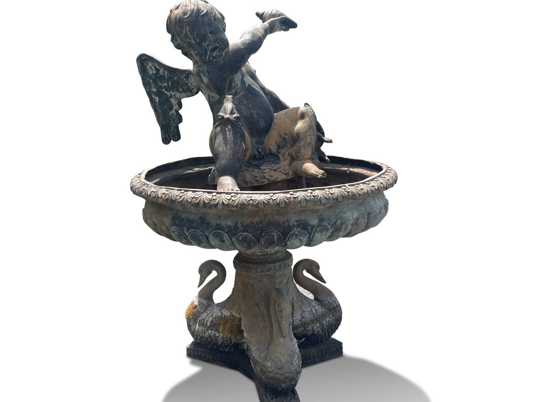 Bronze Fountain with Cherub on Swan Base (1 of 5)