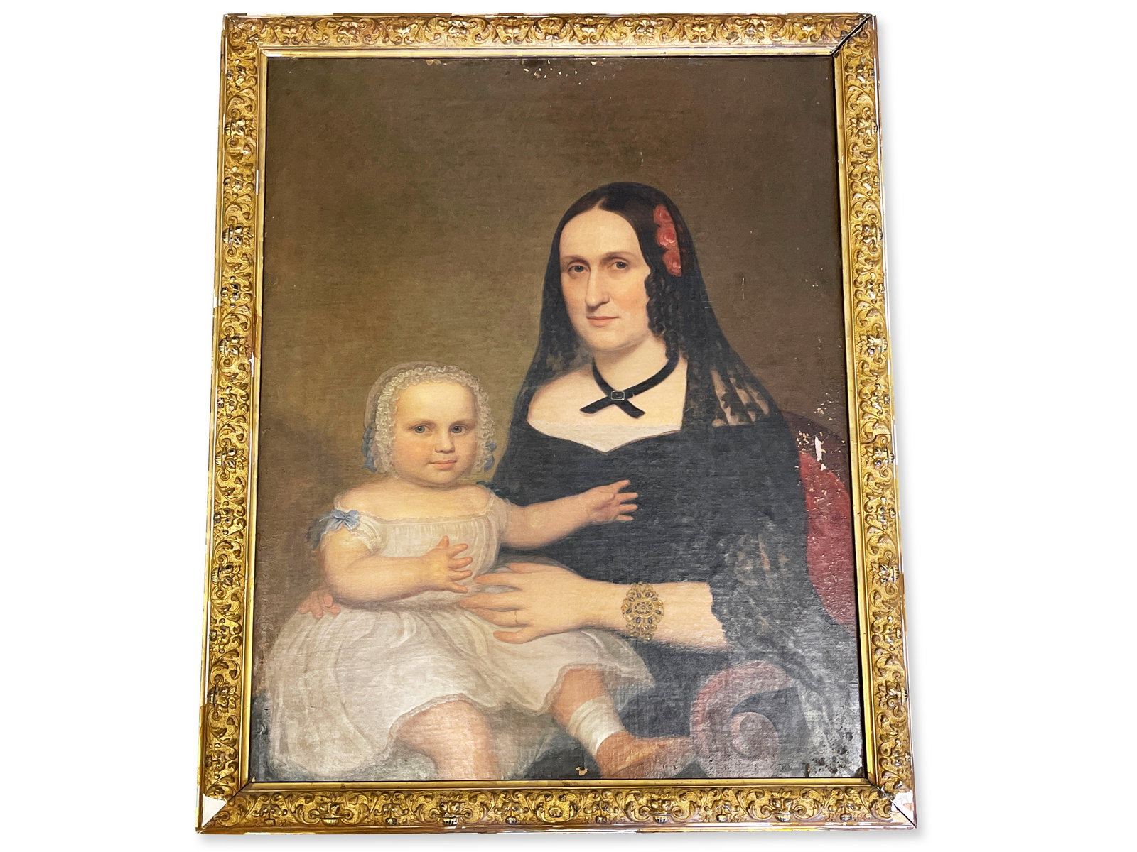 Gilt-Framed Oil/Canvas: Mother and Child (1 of 5)