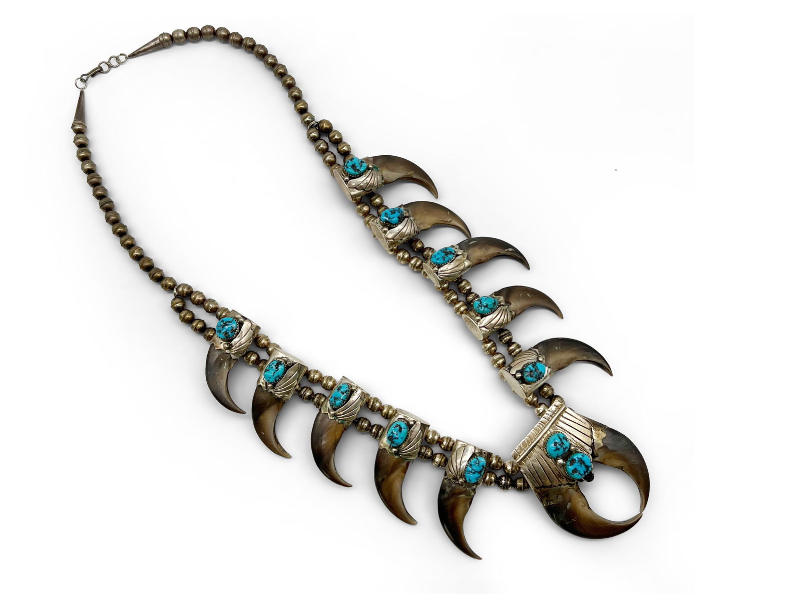 Elaine Sam Silver, Turquoise, & Bear Claw Necklace (1 of 6)