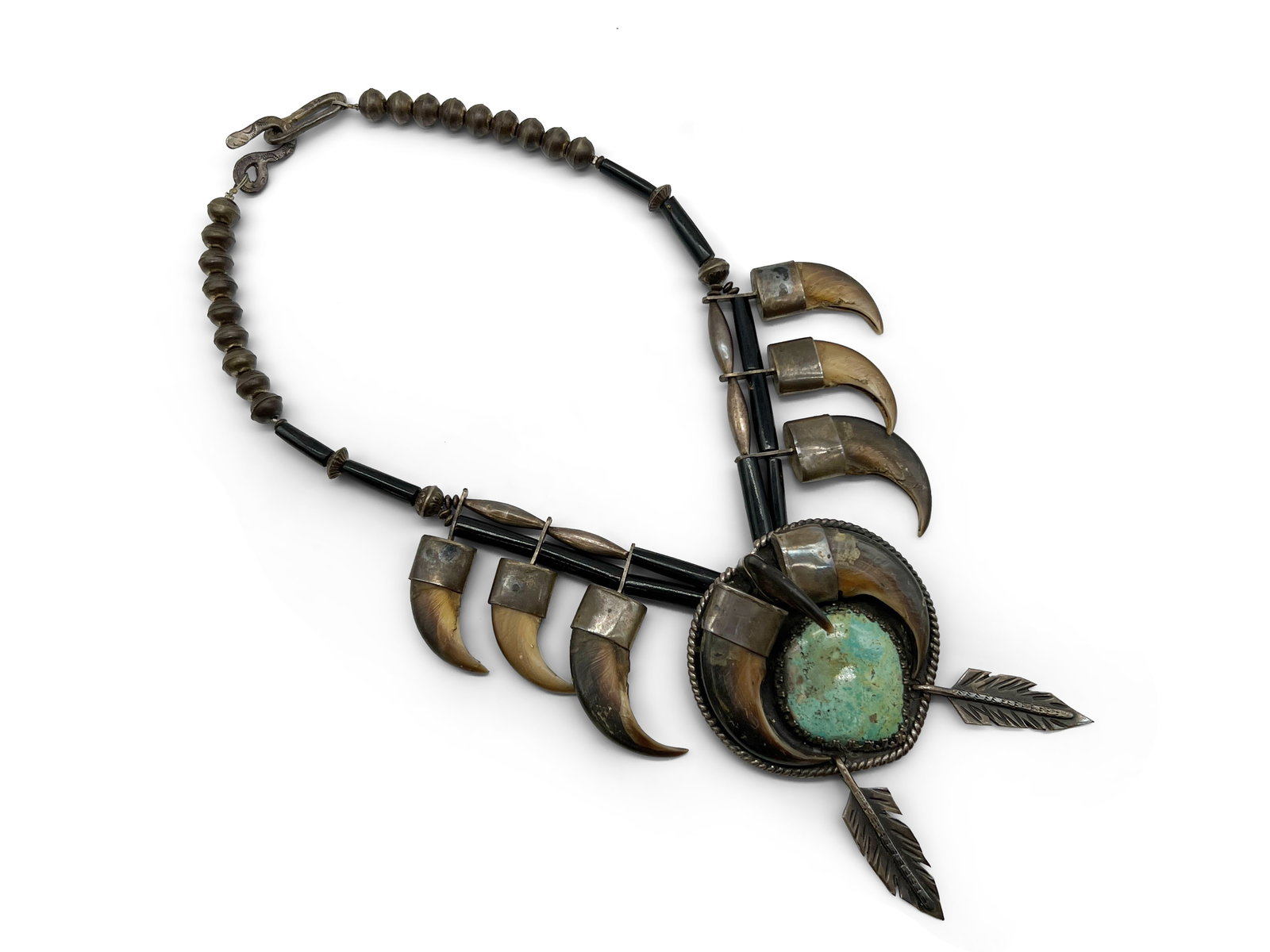 Navajo Silver, Turquoise, and Bear Claw Necklace (1 of 5)