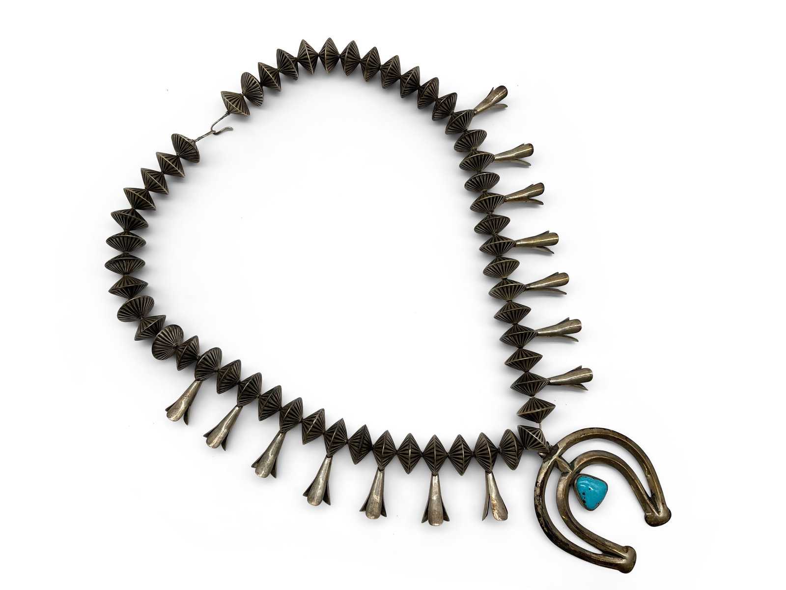 Navajo Silver & Turquoise Squash Blossom Necklace (1 of 5)