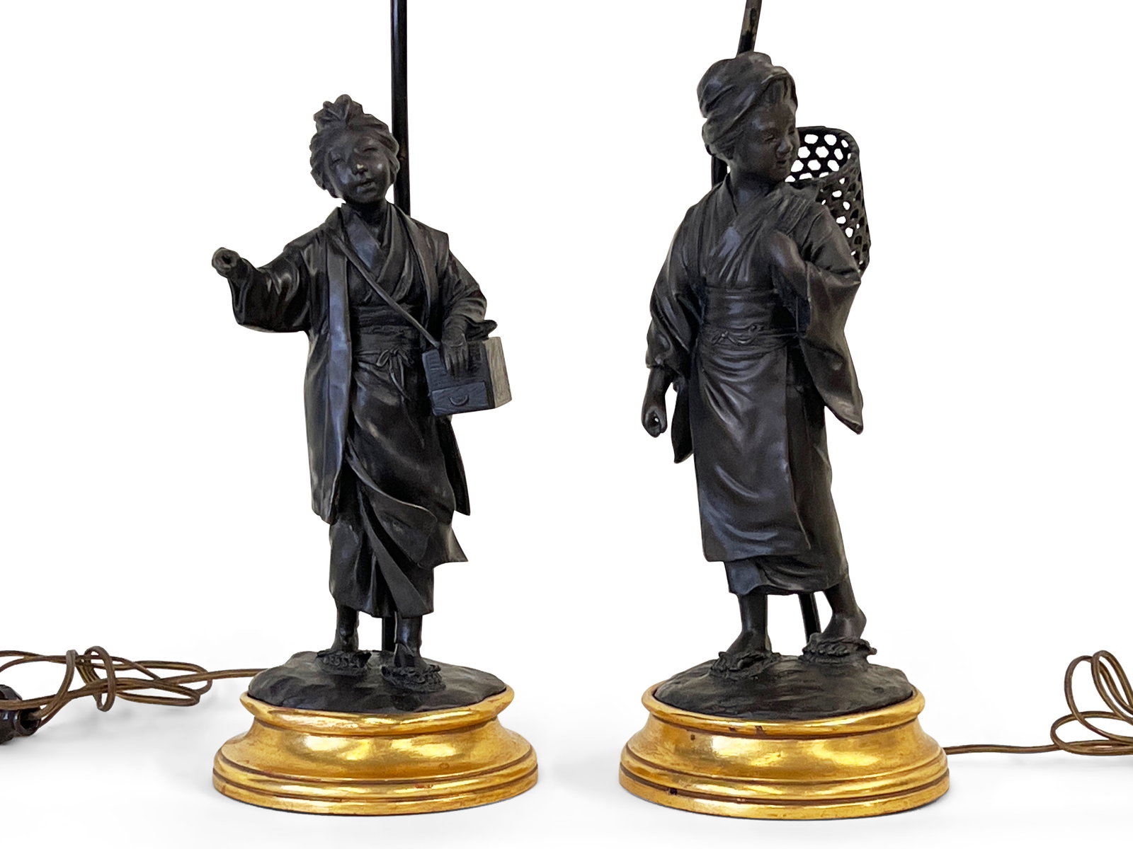 Pair of Japanese Meiji Figural Bronze Lamps (1 of 8)