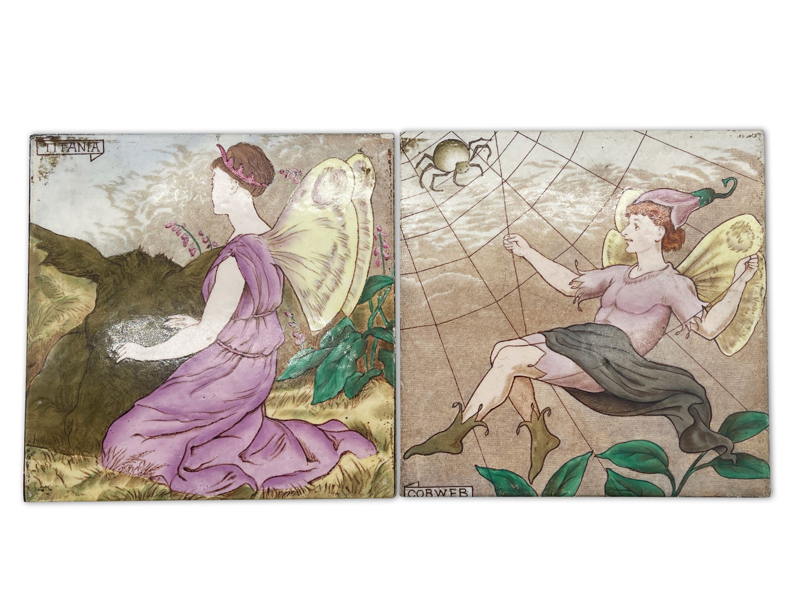 Two John Wedgwood Cobweb and Titania Tiles (1 of 5)