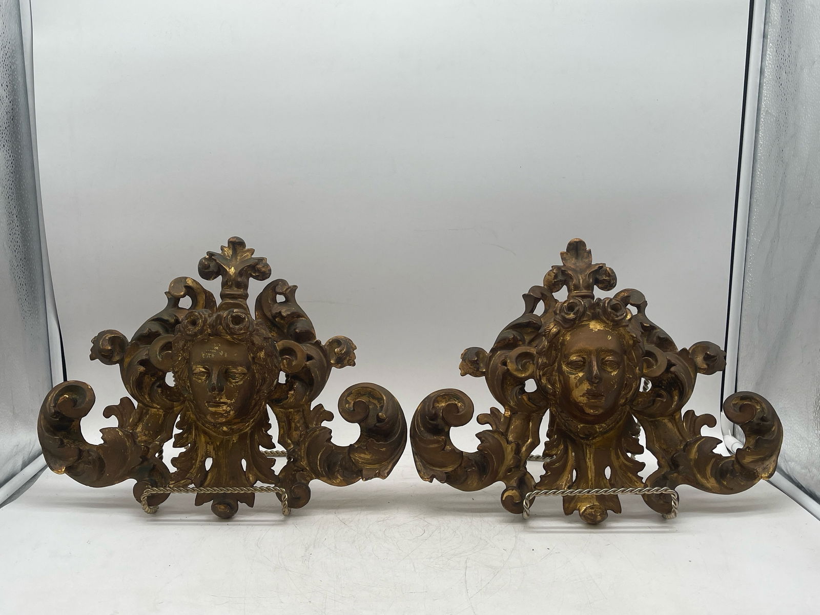 Pair Continental Gilt Wood Mask Wall Brackets (1 of 7)