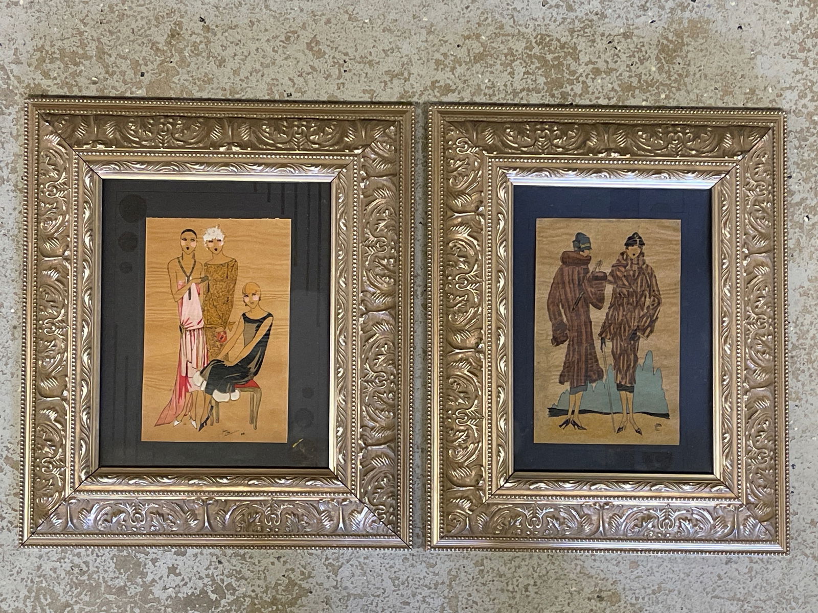 Two Signed Art Deco Gouache/Paper Illustrations (1 of 5)