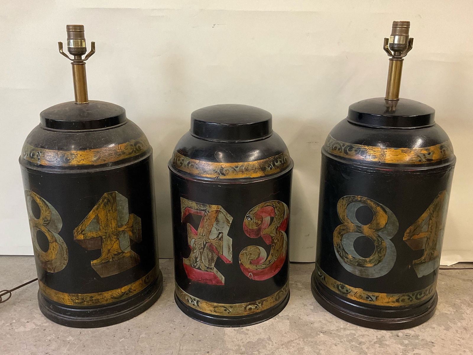 Pair of Frederick Cooper Tea Canister Lamps & Tin (1 of 5)