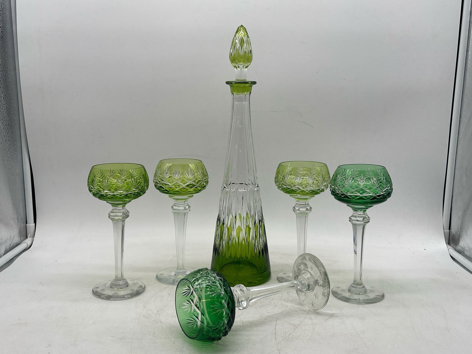 Val St. Lambert Crystal Decanter and Five Glasses (1 of 5)