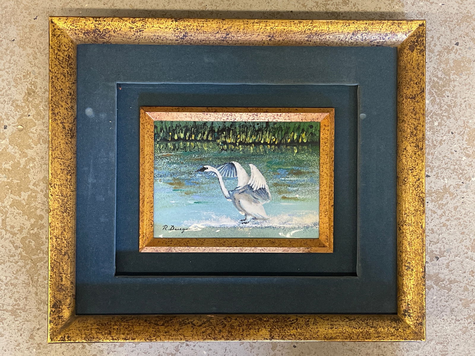 Signed Enameled Metal Painting: Swan (1 of 4)