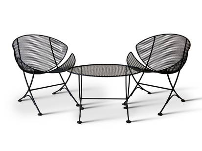 Maurizio Tempestini Orange Slice Chairs & Side Table: A three-piece midcentury modern patio set by Mauricio Tempestini for Salterini to include two orange slice chairs and an oval side table. Chairs: 27in tall x 23in wide x 23 in deep. | Philadelphia Met