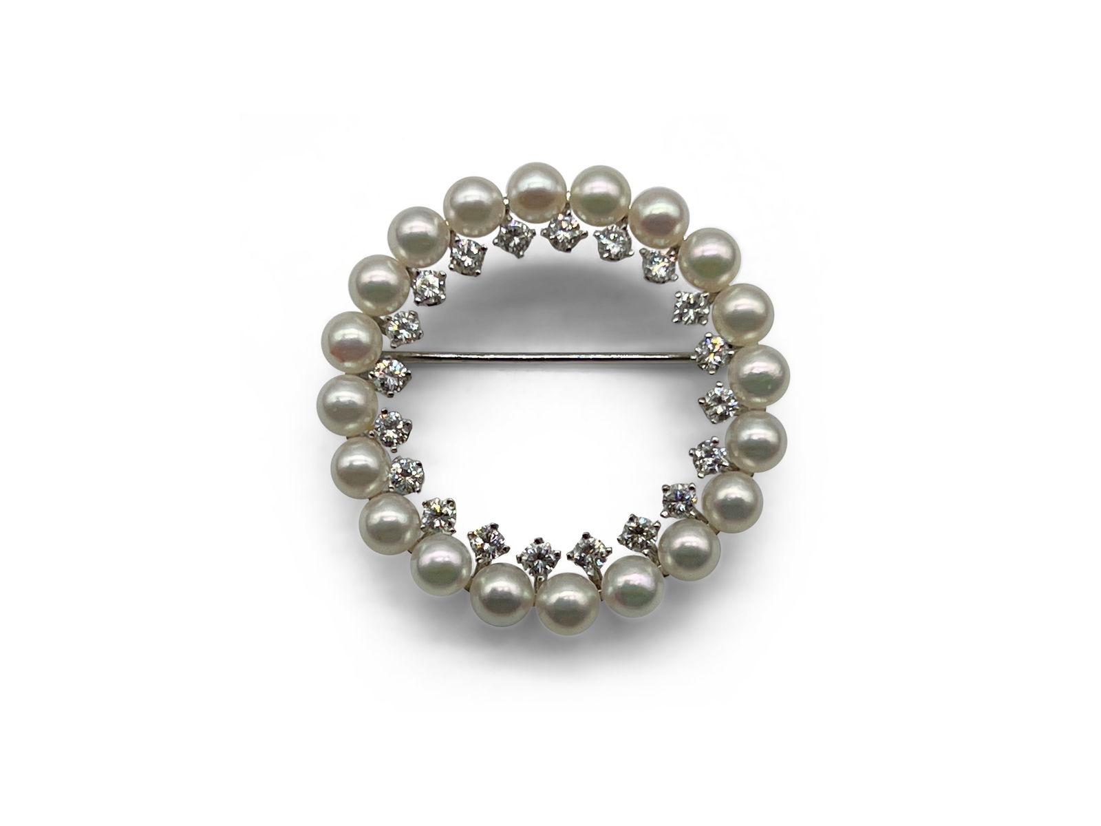 14K White Gold Pearl & Diamond Circle Brooch (1 of 3)
