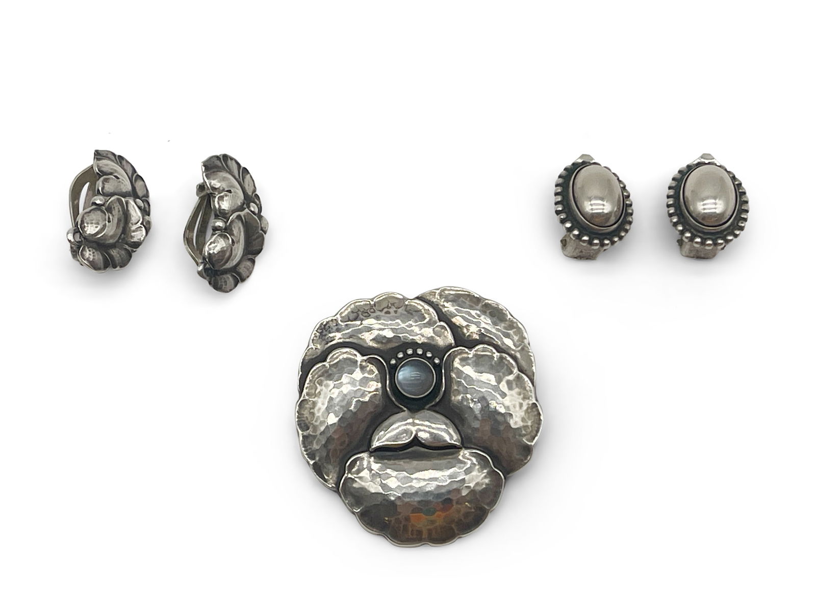 Georg Jensen Sterling Brooch and Two Pairs of Earrings (1 of 7)