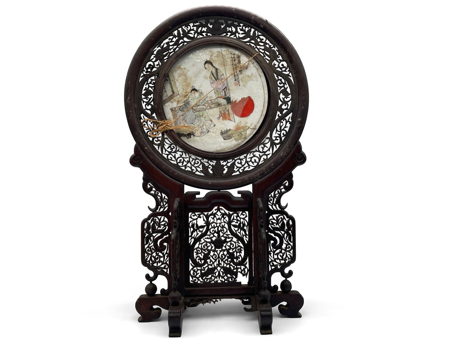 Chinese Porcelain Inset Rosewood Screen (1 of 6)