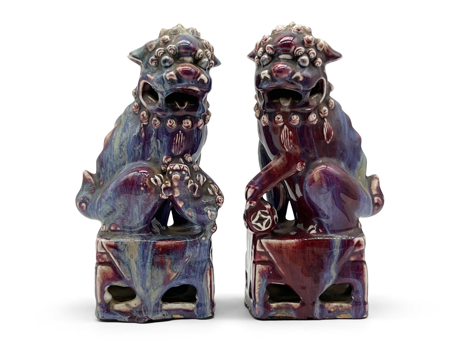 Pair of Chinese Flambé Foo Lions (1 of 4)