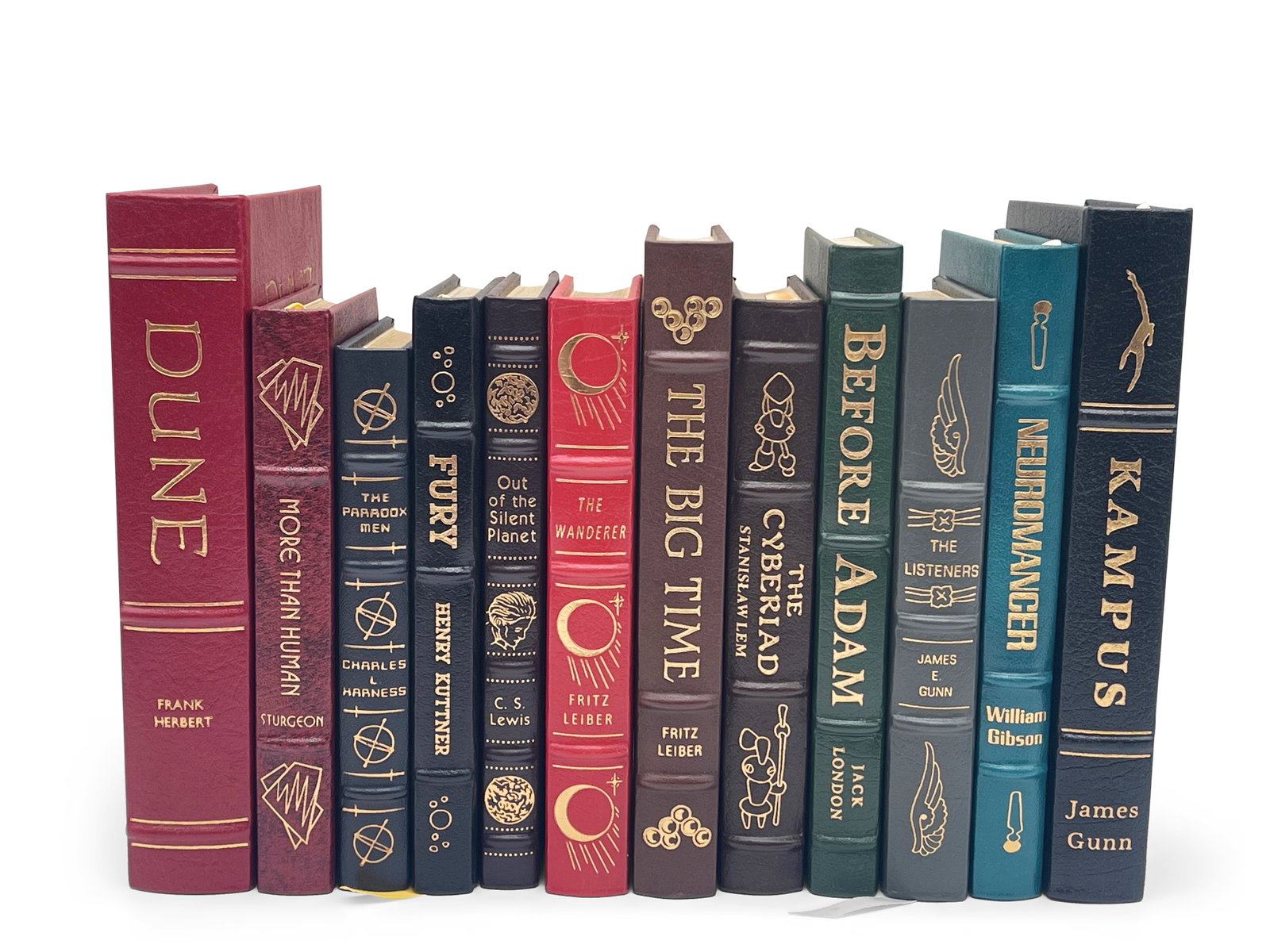 12 Easton Press Science Fiction Books: Twelve Easton Press science fiction books to include "Dune", "More Than Human", "The Paradox Men", "Fury", "Out of the Silent Planet", "The Wanderer", "The Big Time", "The Cyberiad", "Before Adam", "T