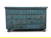 Blue-Painted Pine Apothecary Cabinet