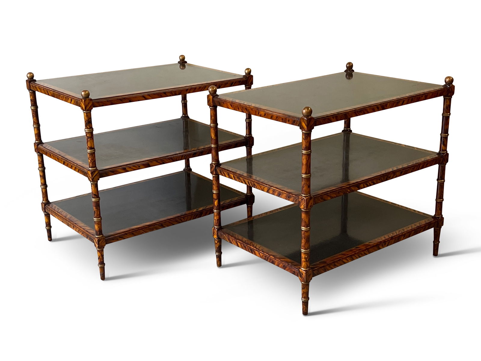 Pair of Faux Tortoise Three-Tiered Lamp Tables (1 of 4)