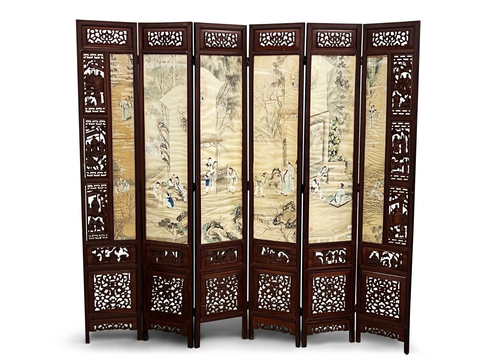 Chinese Six-Panel Painted Silk Screen (1 of 20)