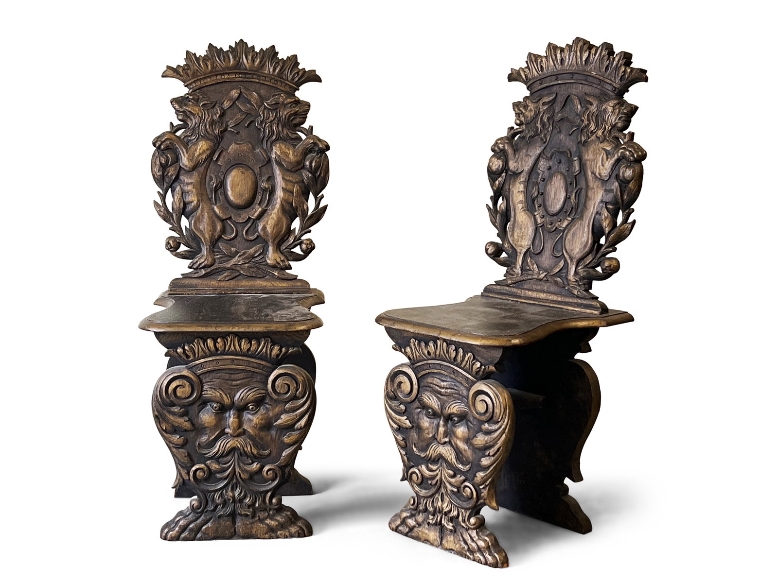 Pair of Continental Carved Sgabello Chairs (1 of 6)
