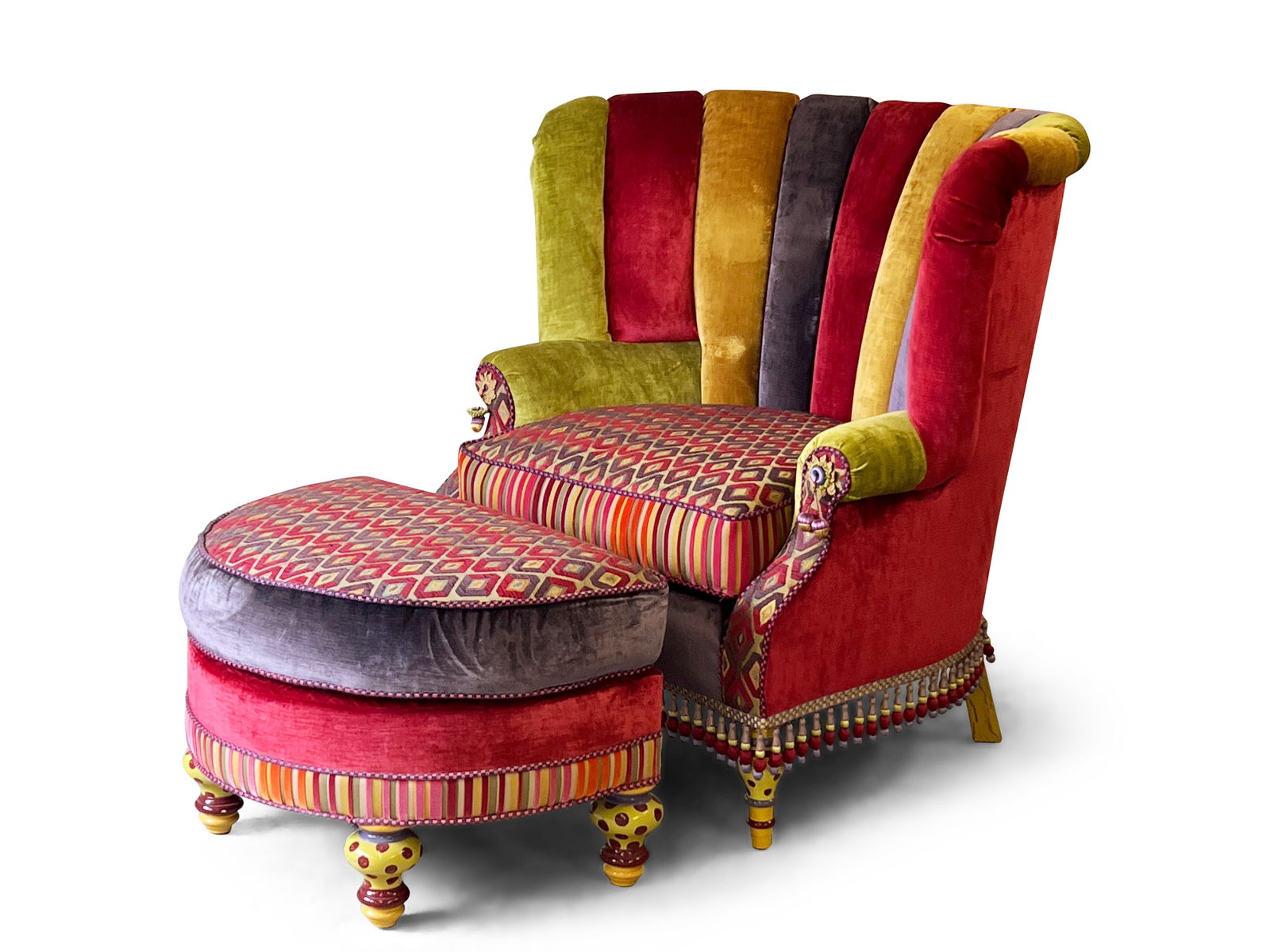 MacKenzie Childs Decorator Lounge Chair & Ottoman (1 of 7)