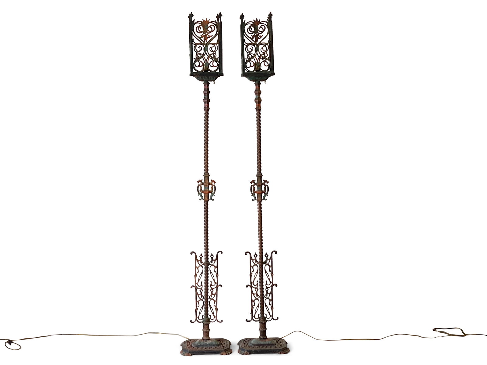 Pair of Patinated Iron Torchiere Floor Lamps (1 of 5)