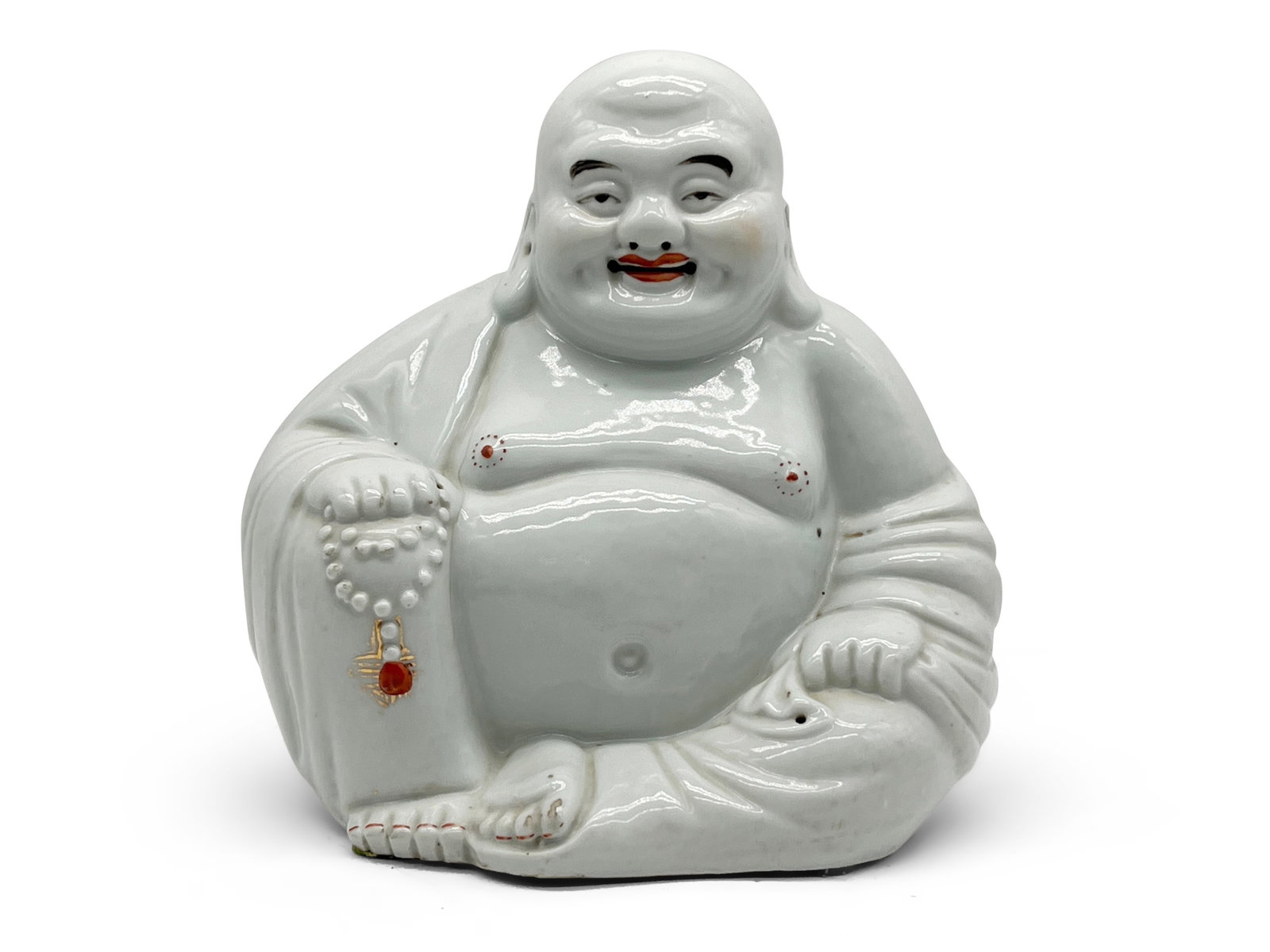Chinese Blanc De Chine Porcelain Hotei: A Chinese blanc de chine porcelain Hotei or laughing buddha sculpture. 10in tall x 10in wide. | Philadelphia Metro area delivery, NYC curbside delivery, and international third-party shipper informati