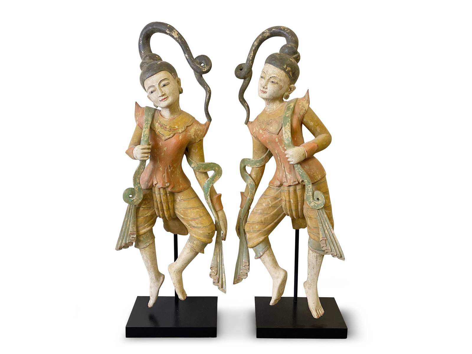 Burmese Painted Wood Dancing Figures (1 of 7)