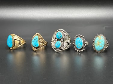 Five Southwestern Turquoise Rings