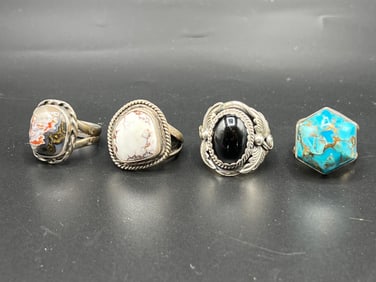 Four Southwestern-style Silver Rings
