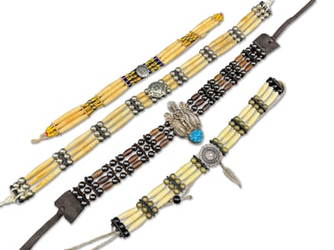 Four Navajo Beaded Choker Necklaces