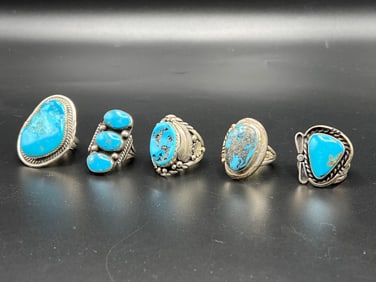 Five Southwestern Turquoise Rings