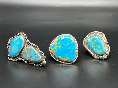 Three Large Southwestern Turquoise Rings