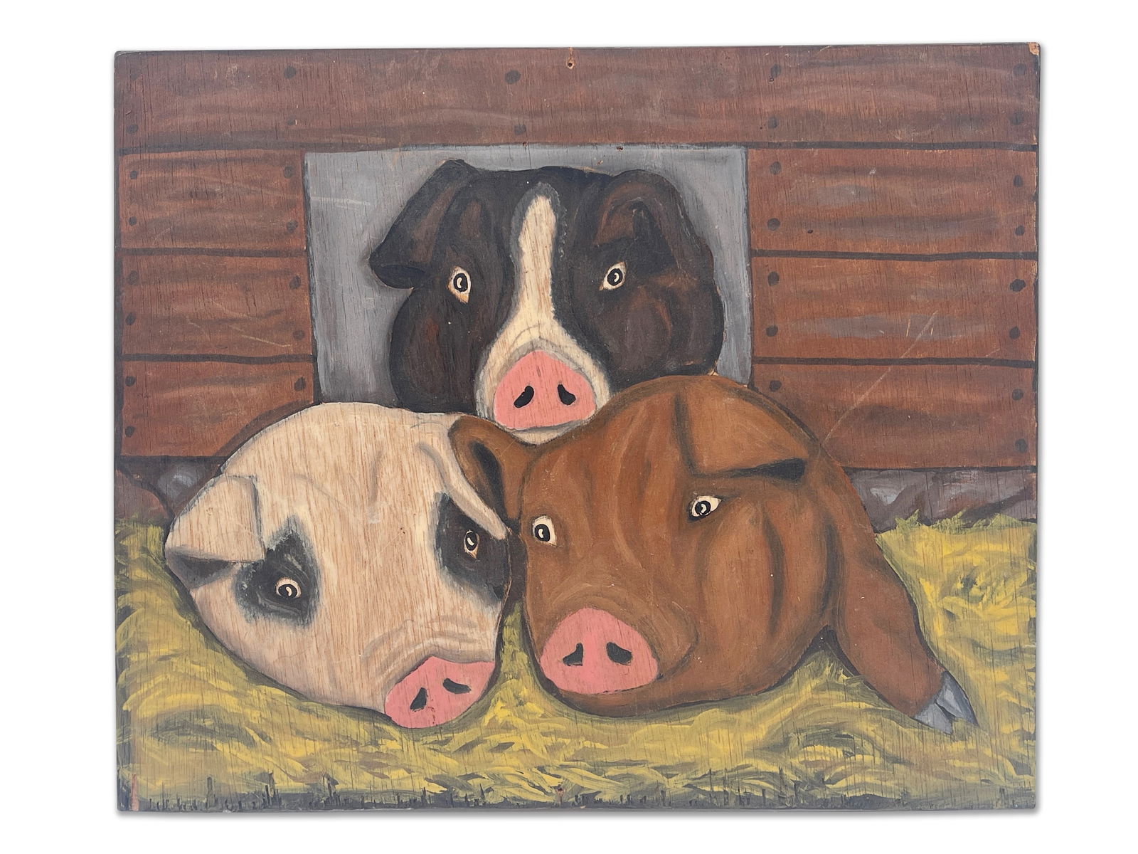 Menno Shirk. Folk Art Acrylic/Board: Pig (1 of 3)