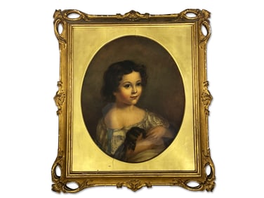 19th C. Oil/Panel: Portrait of a Young Girl