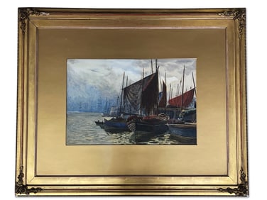 Thomas Hemy. Watercolor: Harbor Scene