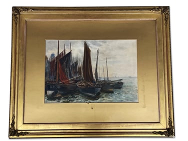 Thomas Hemy. Watercolor: Harbor Scene