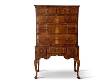 Queen Anne Burl Walnut Chest-on-Frame