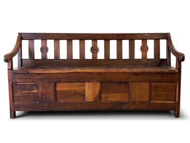 Farmhouse Carved Walnut Storage Bench