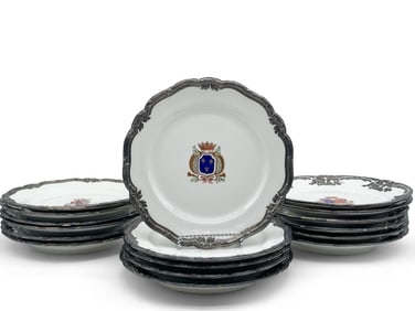 17 French Painted Armorial Plates
