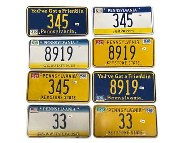 Eight Pennsylvania License Plates