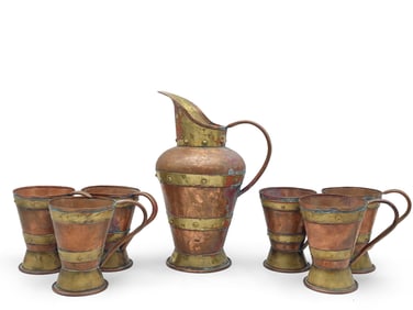 Hector Aguilar/Taxco Copper Pitcher and Mugs