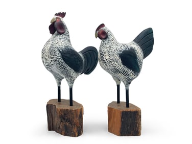 Pair of Frazier Carved Folk Art Chickens