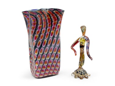 Thomas Philabaum Art Glass Vase and Figure