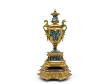 French Champlevé Ormolu Lidded Urn