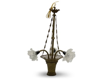 French Brass Basket Chandelier