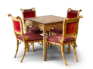 Chinoiserie Decorated Game Table and Four Chairs
